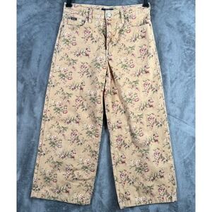 Polo Ralph Lauren Wide Leg Crop Jeans Girls Sz 14 27x22 Tan Floral